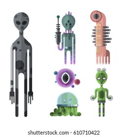Set of different funny cartoon monsters cute alien characters and creature happy illustration devil colorful animal vector.