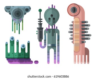 Set of different funny cartoon monsters cute alien characters and creature happy illustration devil colorful animal vector.