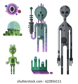 Set of different funny cartoon monsters cute alien characters and creature happy illustration devil colorful animal vector.