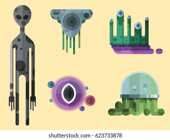 Set of different funny cartoon monsters cute alien characters and creature happy illustration devil colorful animal vector.