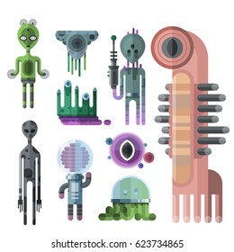 Set of different funny cartoon monsters cute alien characters and creature happy illustration devil colorful animal vector.