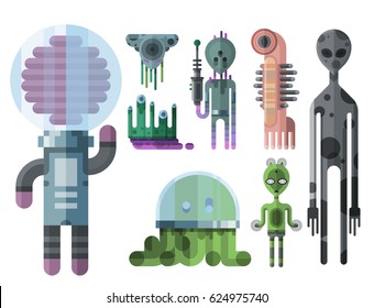 Set of different funny cartoon monsters cute alien characters and creature happy illustration devil colorful animal vector.