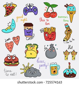 Set of different funny chat smiles color icons