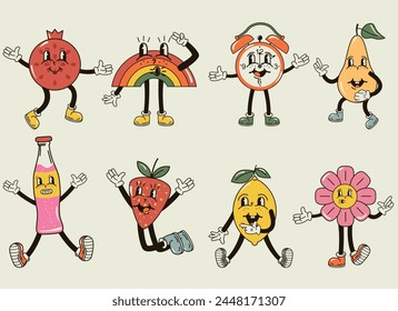 A set of different funny and cute characters in the groove style vector illustration