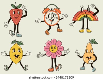 A set of different funny and cute characters in the groove style vector illustration