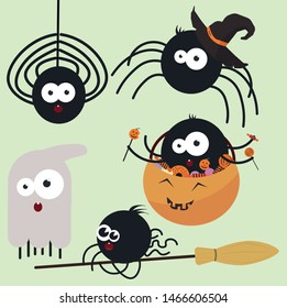 set of different funny and cute Halloween spiders