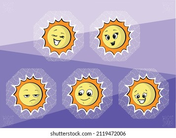 conjunto de caras divertidas en un sol agradable