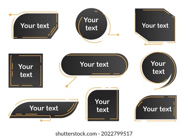 Set of different futuristic titles and banners on white background. Concept of infographic callouts, line text and pop-up boxes collection. Digital textbox template. Flat cartoon vector illustration