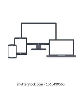 Set of different gadgets with blank screens. Vector flat illustration isolated on white background