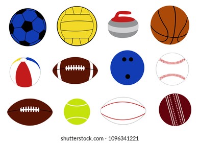 Set of different game balls isolated on white