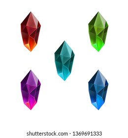 Set of Different Game Resources Cartoon Gems or Crystals. Luxury Symbol on the White Background