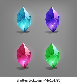 Set of different game resources cartoon crystals. Vector illustration.
