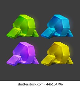 Set of different game resources cartoon crystals. Vector illustration.