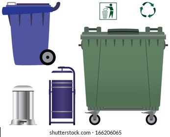 Set of different garbage cans./Garbage cans.