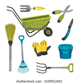 Set of different garden tools. Vector illustration.