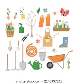 Set of different gardening elements