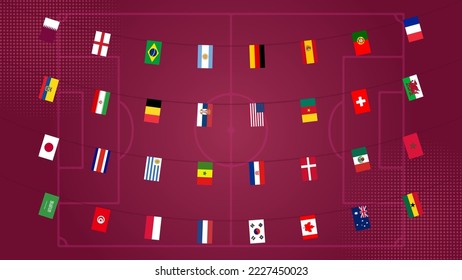 Set of different garlands with flags of all participating countries world football championship