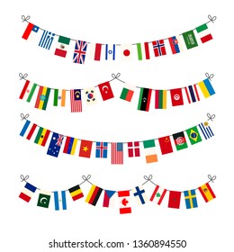 Set of different garlands with true proportions flags of world sovereign states on white