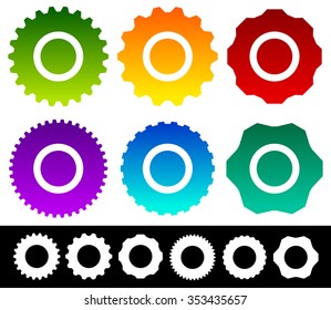 Set of different gear, gearwheel, cogwheel shapes, symbols, icons isolated on white. Vector illustration.