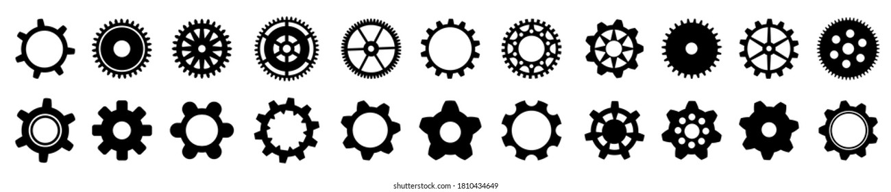 Set different gears icons, collection gear wheel sign, cogwheel - stock vector