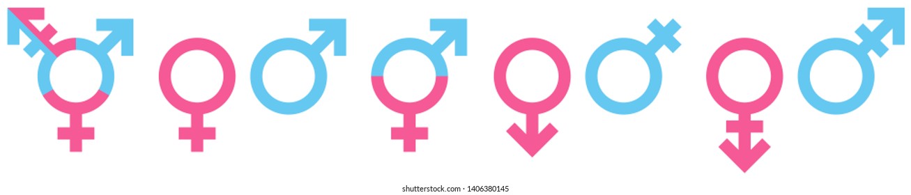 Set Of Different Gender Icons Blue And Pink