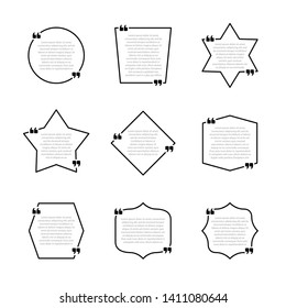 Set of different geometric quote boxes. Speech bubbles, blank frames isolated on white background