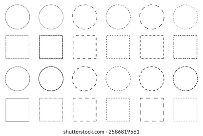 Set of different geometric shapes dash round circle