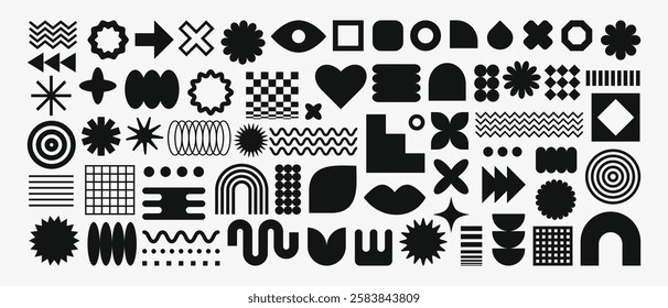 Set with different geometric shapes for design.Trendy geometric brutalism forms, memphis elements, y2k style. Simple shapes forms, symbols in bauhaus style