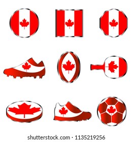Set of different geometric and sporting shapes, made from colors of the flag of Canada