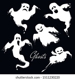 Set of different ghosts. Halloween symbol. Vector illustration.