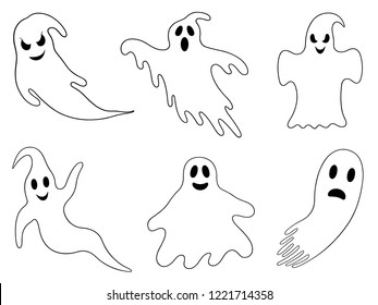 Set of different ghosts isolated on white
