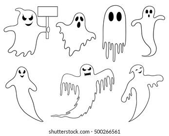 Set of different ghosts isolated on white