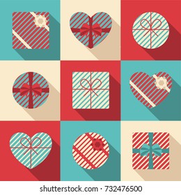 Set of different gift boxes with bows