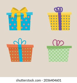 Conjunto de diferentes cajas de regalo. Ilustración vectorial plana