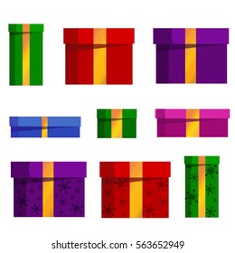 Set of different gift boxes. Flat design. Vector illustration on white background