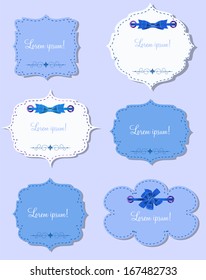 Set of Different Gift Cards with  Ribbons,  Design Elements. Vector Illustration