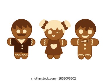 Set of different gingerbread cookies for Christmas on a white background. Vector illustration in a flat style. Decoration for christmas, winter holiday, cooking, new year's eve, food
