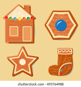 Set of different gingerbread figurines for Christmas decoration