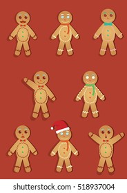 Set of different gingerbread men cookies
vector illustration with red background