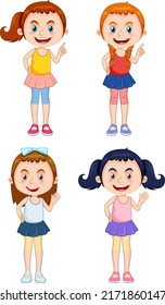 Set of different girls cartoon characters illustration