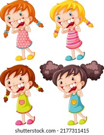 Set of different girls showing her theeth illustration