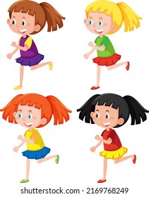 Set Of Different Girls In Walking Posture Illustration