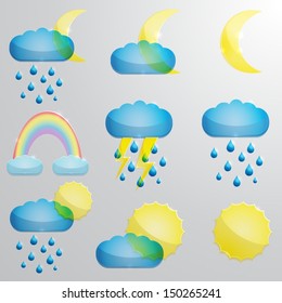 Set of different glass style weather icons
