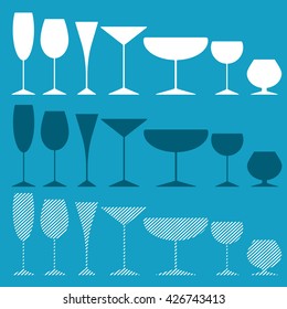 Set of different glasses. Blue color scheme.