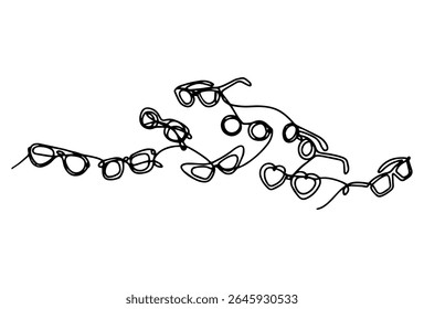Set of different glasses drawn in one line for optics concept.