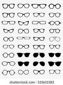 Set of different  glasses isolated on white background