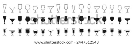 Set of different glasses line icon. Wineglass icon Isolated over transparent