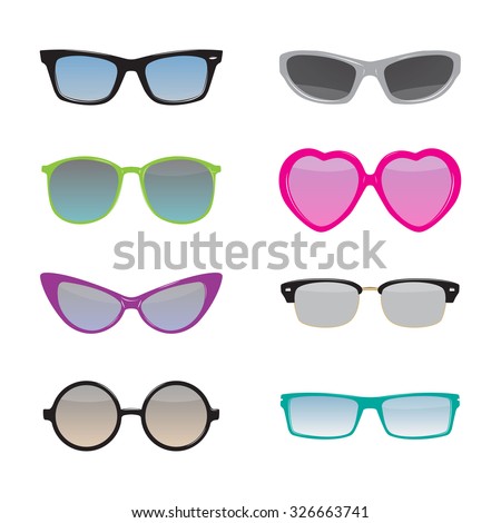 Set of different glasses. Vector illustration.