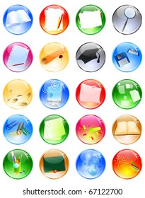 set of different glossy balls with education themes