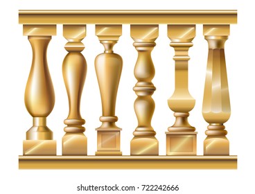 Set of different gold balusters in a classic style. Vector graphics